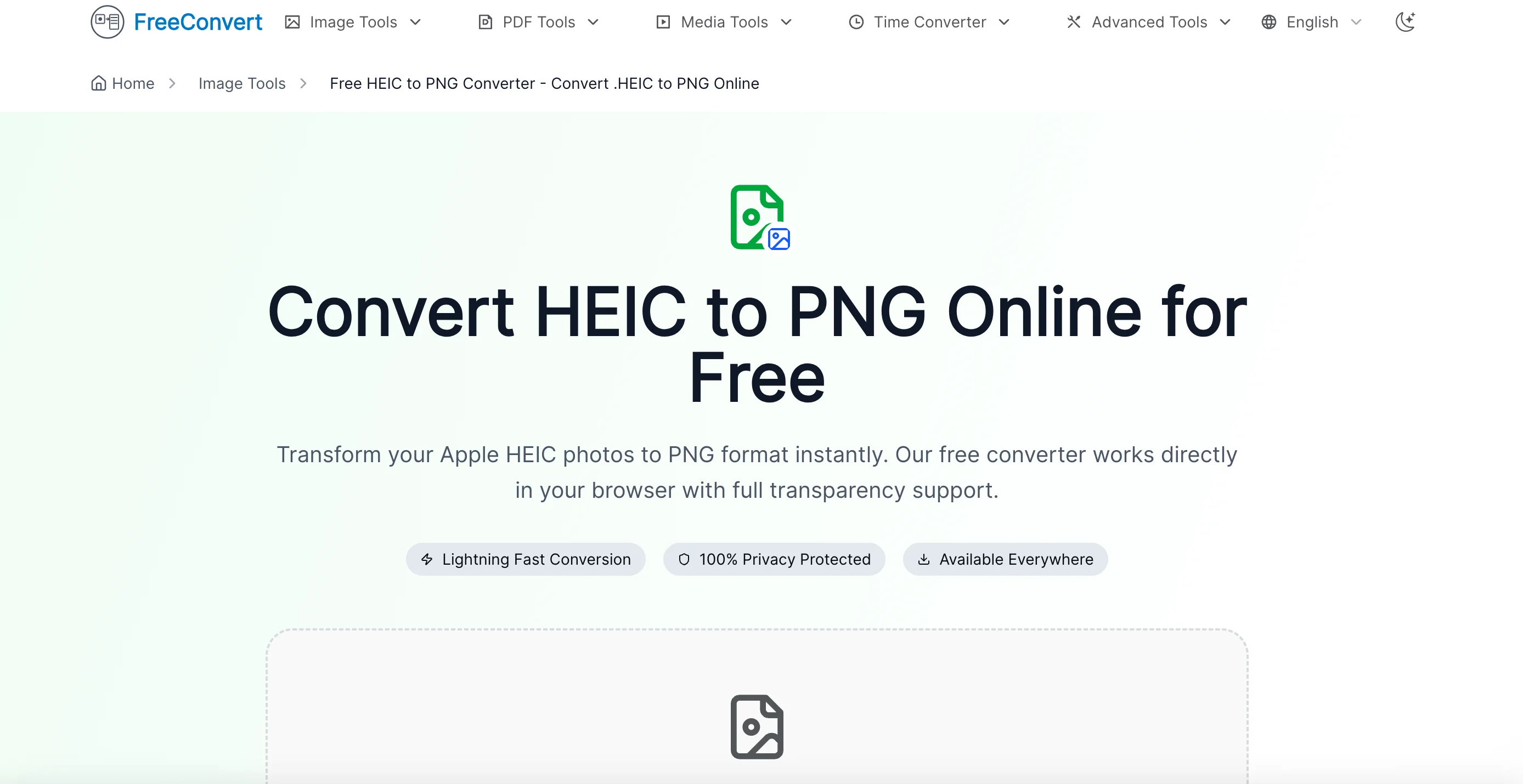 HEIC to PNG Converter Interface - Simple drag-and-drop conversion